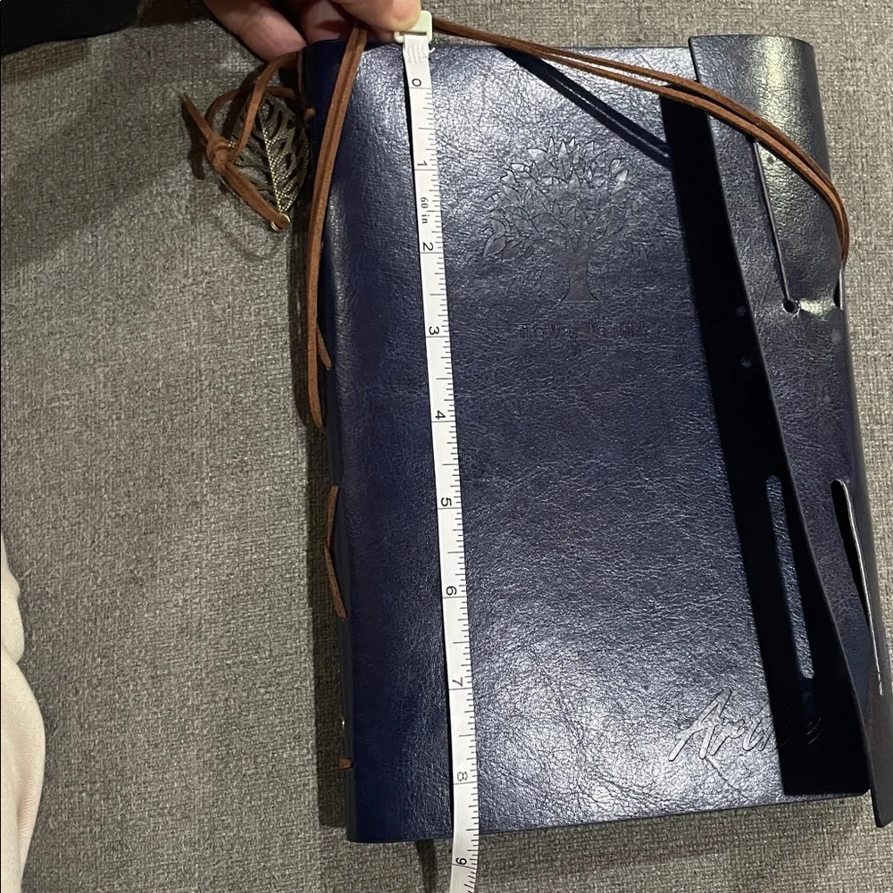 Artive A5 Tree The Way We Think Navy Blue Leather Journal Leaf Charm Tan Color